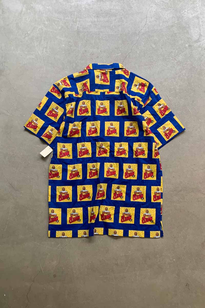 S/S MR.CLEAN DESIGN OPEN COLLAR COTTON SHIRT / BLUE [SIZE: L DEADSTOCK/NOS]