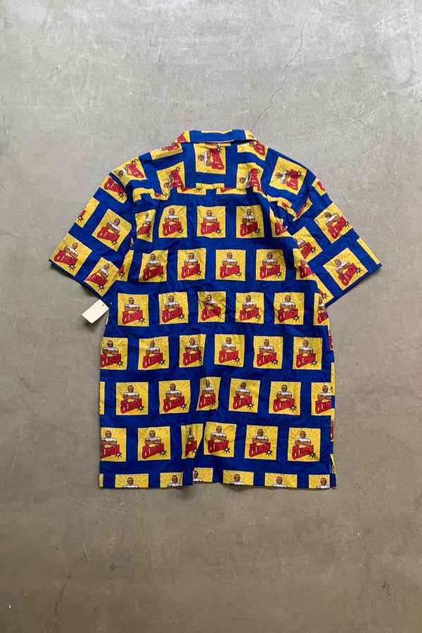 S/S MR.CLEAN DESIGN OPEN COLLAR COTTON SHIRT / BLUE [SIZE: L DEADSTOCK/NOS]