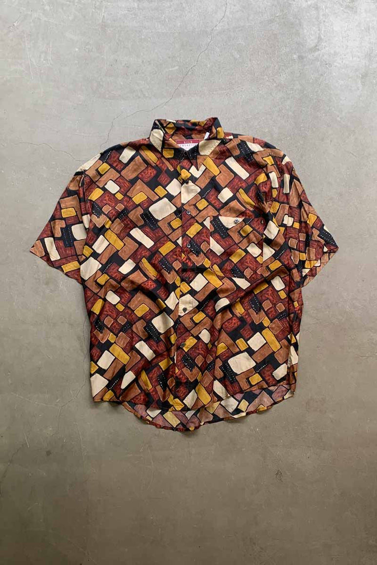 90'S S/S ART SILK SHIRT / MULTI [SIZE: L USED]