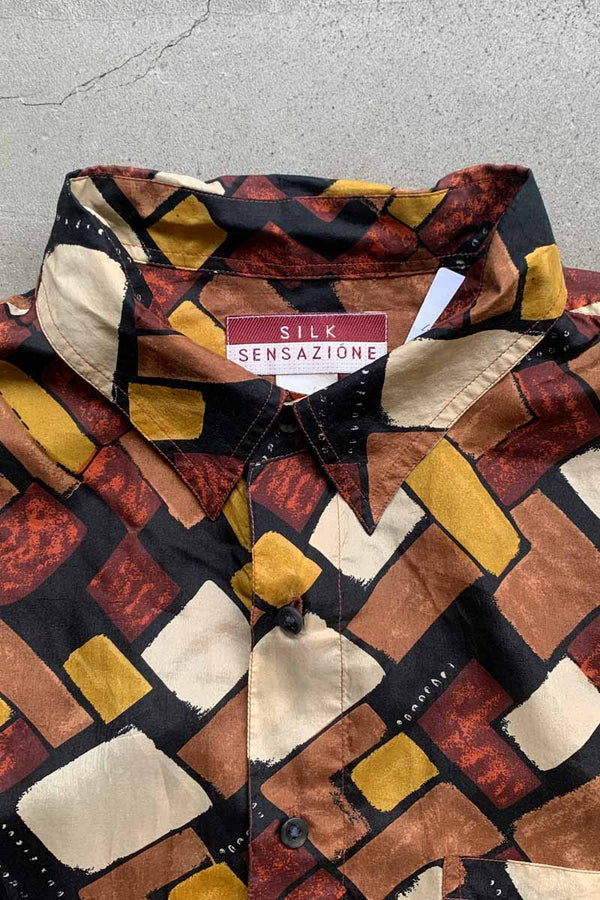 90'S S/S ART SILK SHIRT / MULTI [SIZE: L USED]