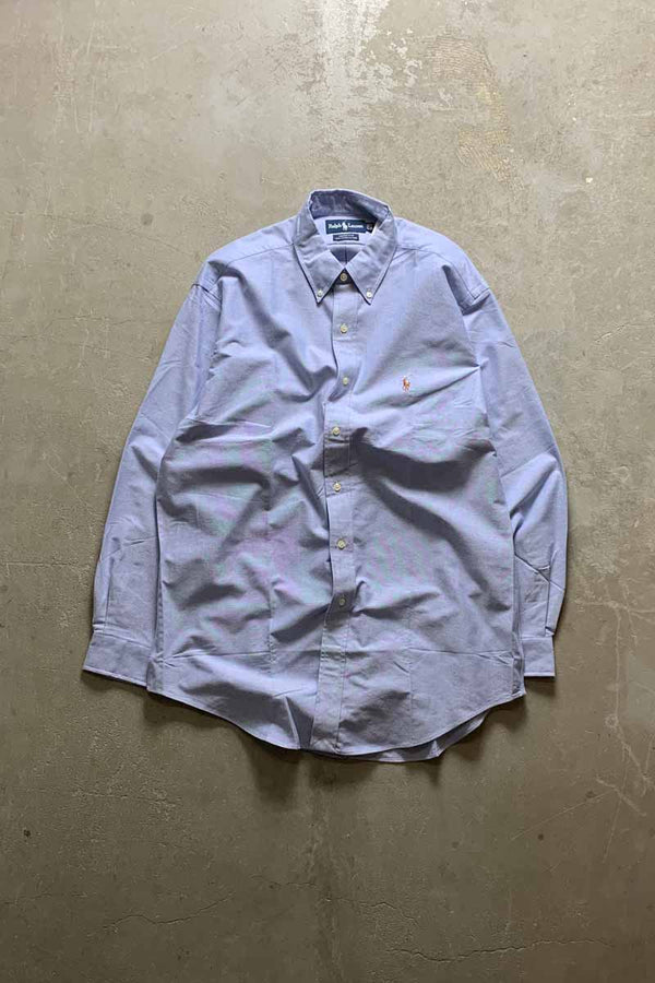 90'S L/S B.D COTTON OXFORD YARMOUTH SHIRT / LIGHT INDIGO [SIZE: L DEADSTOCK/NOS]