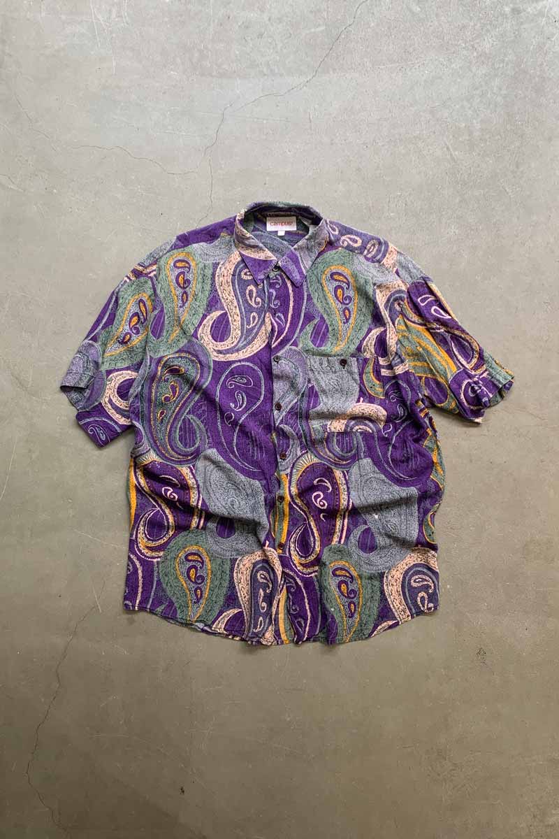 90'S S/S DESIGN ART RAYON SHIRT / PURPLE [SIZE: L USED]