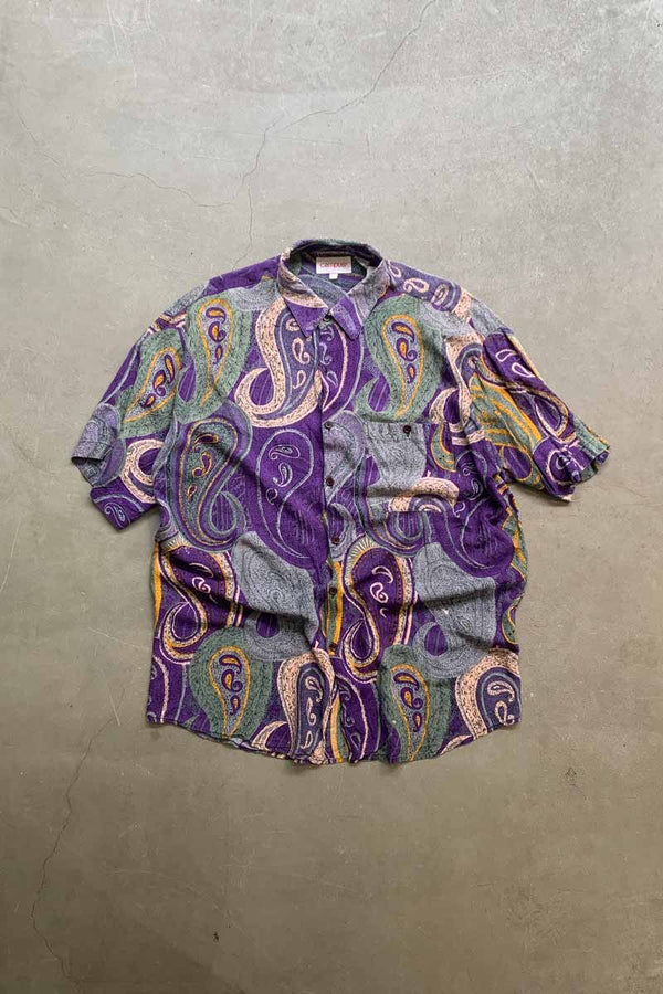 90'S S/S DESIGN ART RAYON SHIRT / PURPLE [SIZE: L USED]
