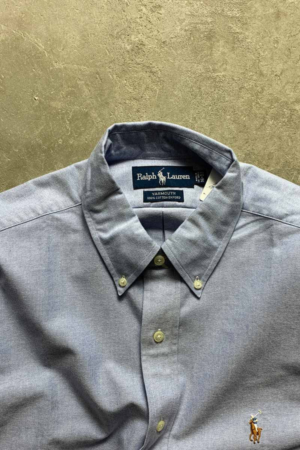 90'S L/S B.D COTTON OXFORD YARMOUTH SHIRT / LIGHT INDIGO [SIZE: L DEADSTOCK/NOS]