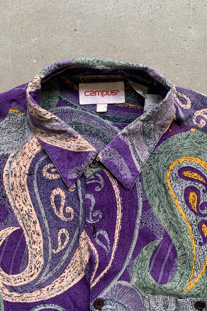 90'S S/S DESIGN ART RAYON SHIRT / PURPLE [SIZE: L USED]