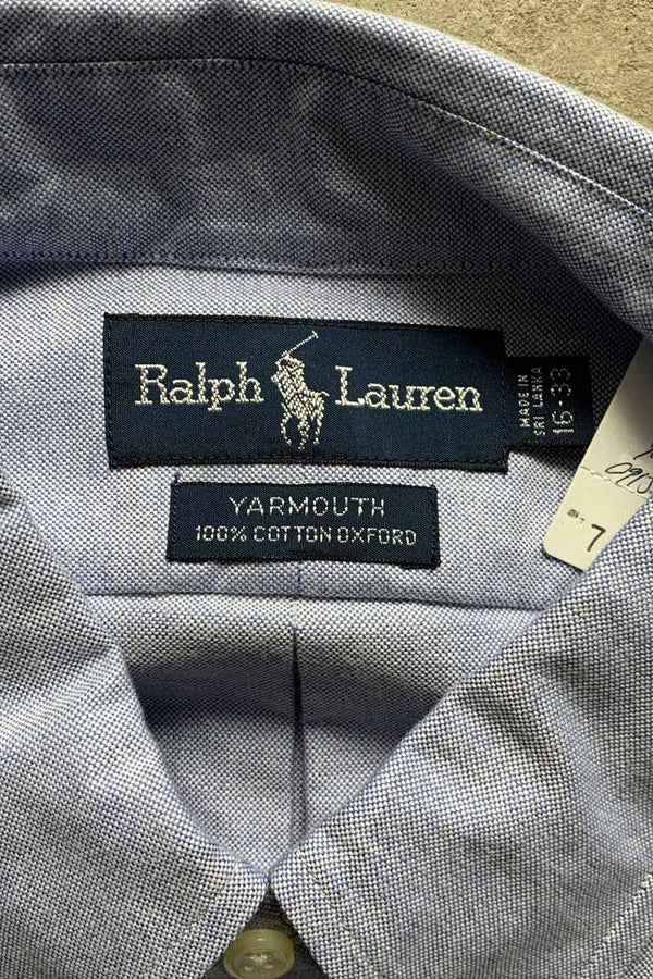 90'S L/S B.D COTTON OXFORD YARMOUTH SHIRT / LIGHT INDIGO [SIZE: L DEADSTOCK/NOS]