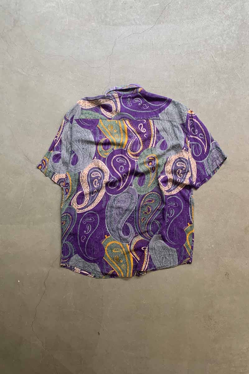 90'S S/S DESIGN ART RAYON SHIRT / PURPLE [SIZE: L USED]