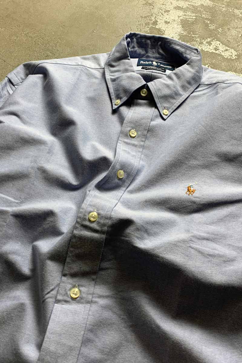 90'S L/S B.D COTTON OXFORD YARMOUTH SHIRT / LIGHT INDIGO [SIZE: L DEADSTOCK/NOS]