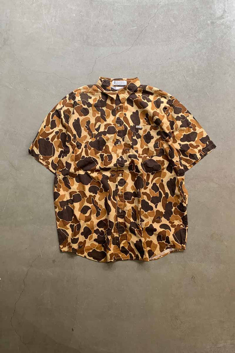90'S S/S CAMOUFLAGE HUNTING PFG SHIRT / BROWN [SIZE: XL USED]