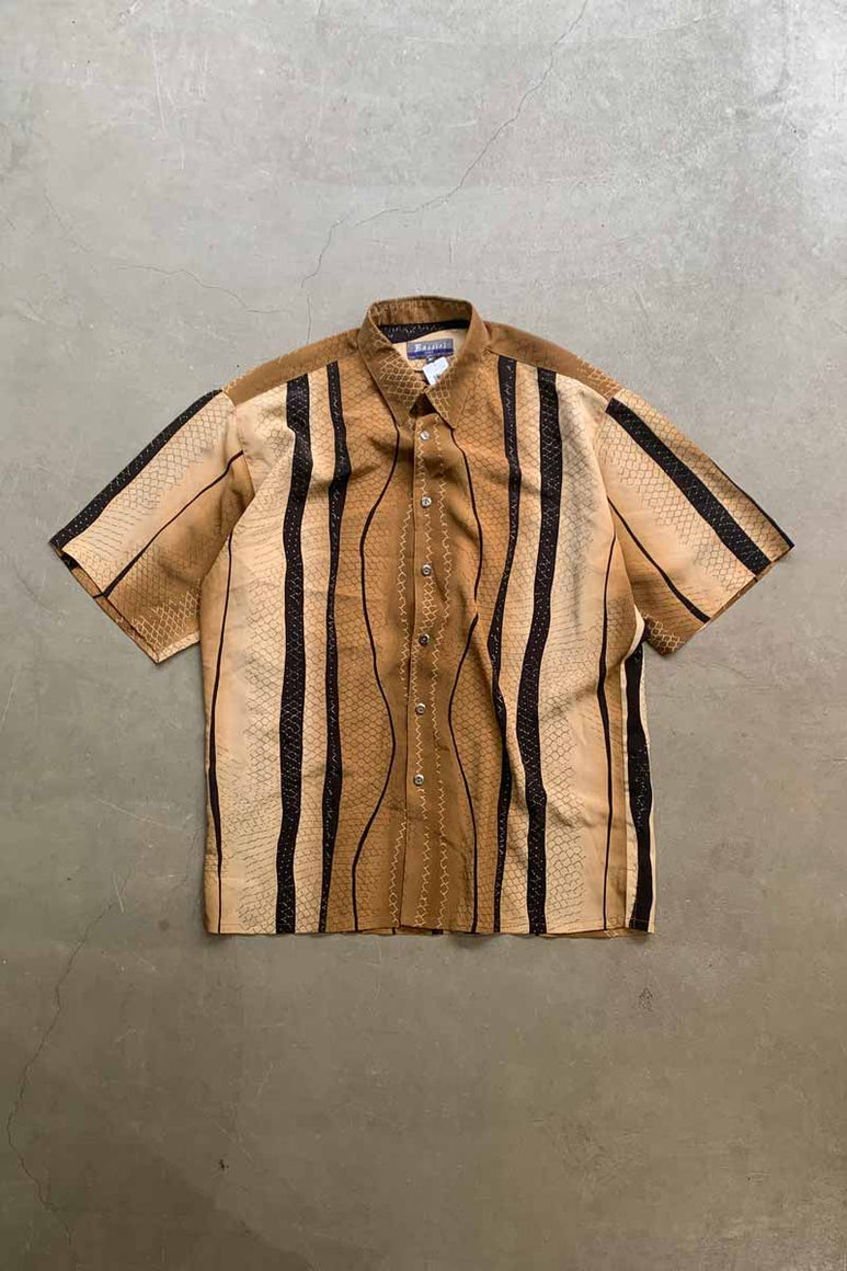 90'S S/S PYTHON DESIGN SHIRT / BROWN [SIZE: M USED]