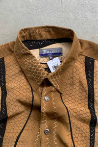 90'S S/S PYTHON DESIGN SHIRT / BROWN [SIZE: M USED]