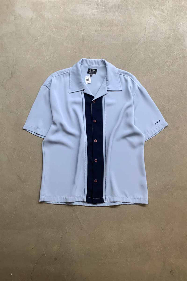 MADE IN USA S/S TWO TONE LINE OPEN COLLAR SHIRT / BLUE [SIZE: XL USED]