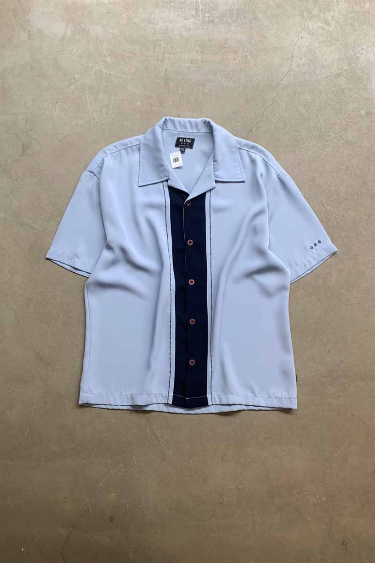 MADE IN USA S/S TWO TONE LINE OPEN COLLAR SHIRT / BLUE [SIZE: XL USED]