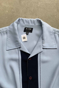 MADE IN USA S/S TWO TONE LINE OPEN COLLAR SHIRT / BLUE [SIZE: XL USED]