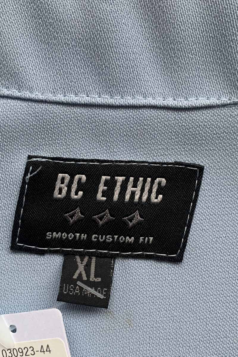 MADE IN USA S/S TWO TONE LINE OPEN COLLAR SHIRT / BLUE [SIZE: XL USED]