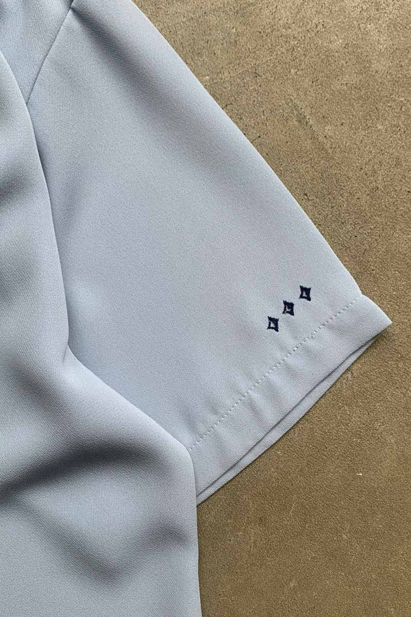 MADE IN USA S/S TWO TONE LINE OPEN COLLAR SHIRT / BLUE [SIZE: XL USED]