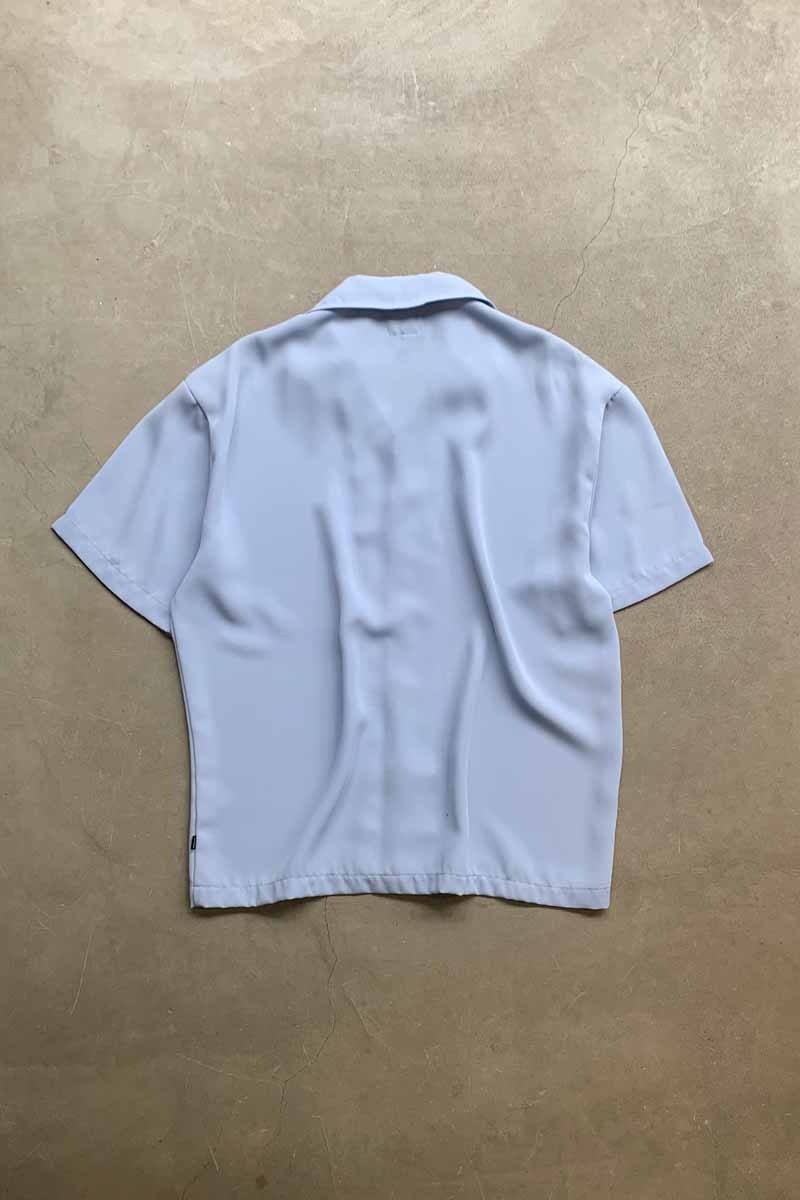 MADE IN USA S/S TWO TONE LINE OPEN COLLAR SHIRT / BLUE [SIZE: XL USED]