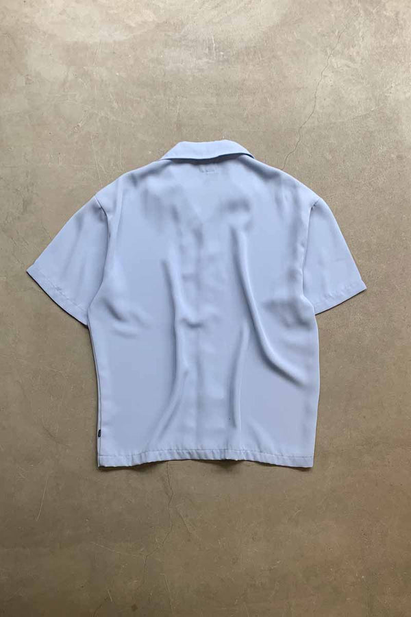 MADE IN USA S/S TWO TONE LINE OPEN COLLAR SHIRT / BLUE [SIZE: XL USED]
