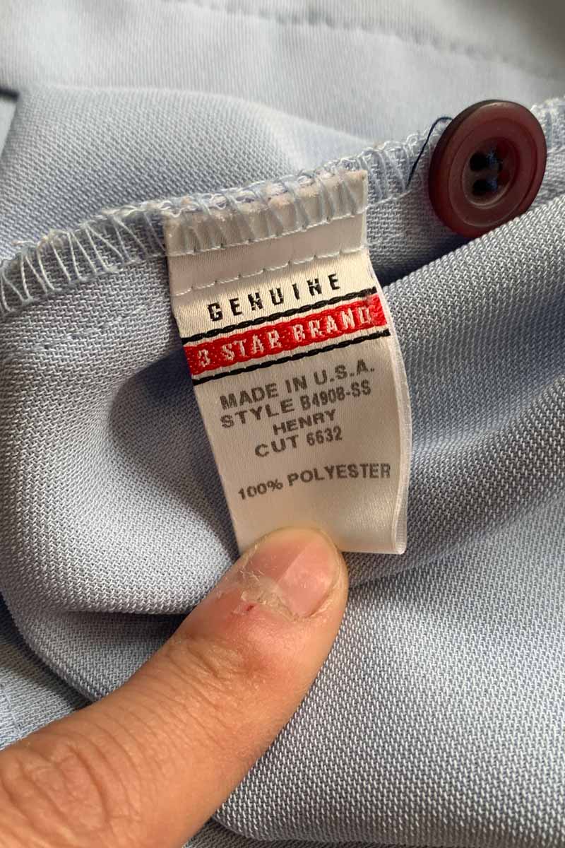 MADE IN USA S/S TWO TONE LINE OPEN COLLAR SHIRT / BLUE [SIZE: XL USED]