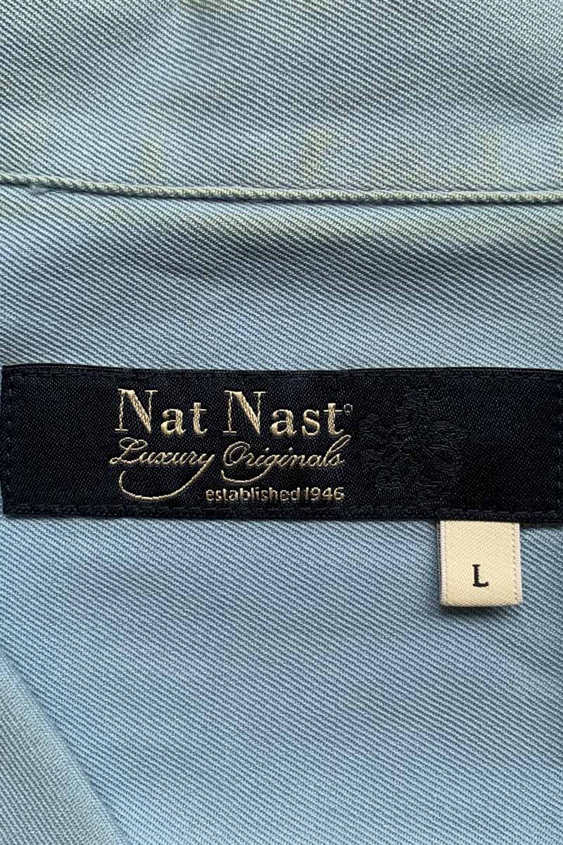 S/S TWO TONE LINE OPEN COLLAR SHIRT / BLUE / BLACK [SIZE: L USED]