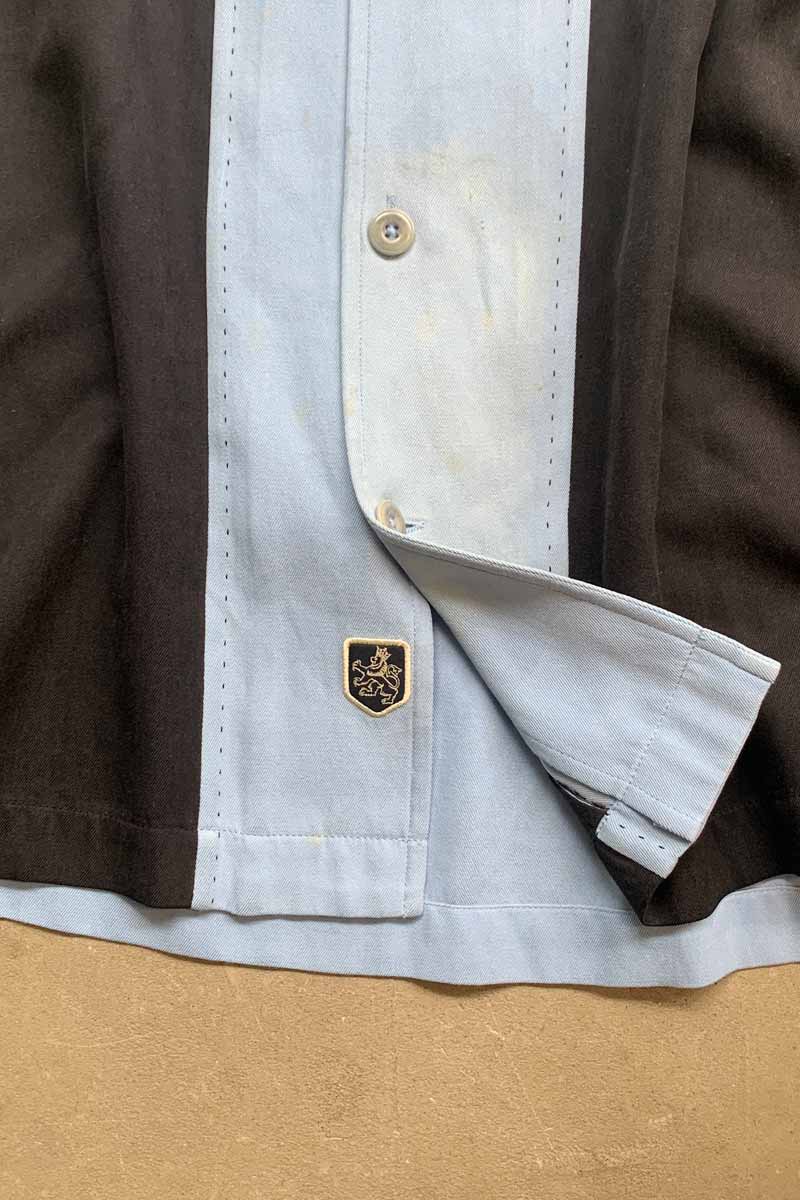 S/S TWO TONE LINE OPEN COLLAR SHIRT / BLUE / BLACK [SIZE: L USED]