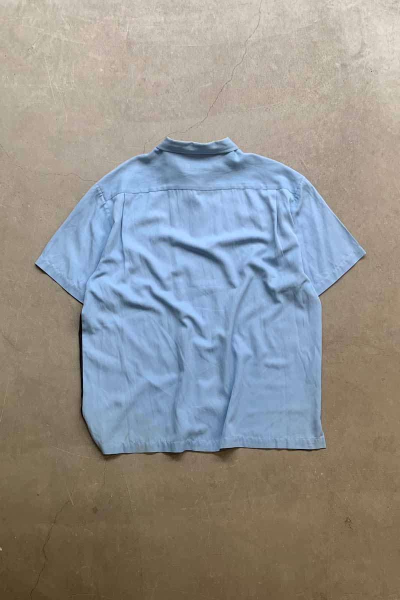 S/S TWO TONE LINE OPEN COLLAR SHIRT / BLUE / BLACK [SIZE: L USED]