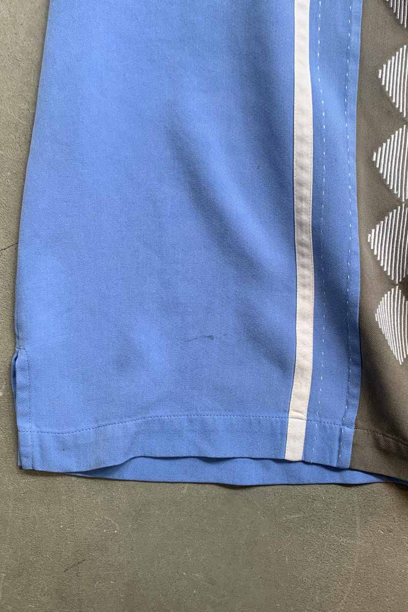 S/S TWO TONE DESIGN SILK SHIRT / BLUE [SIZE: L USED]