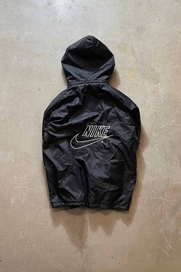 90s NYLON HOODIE JACKET W/FLEECE / BLACK [SIZE: L equivalent USED]