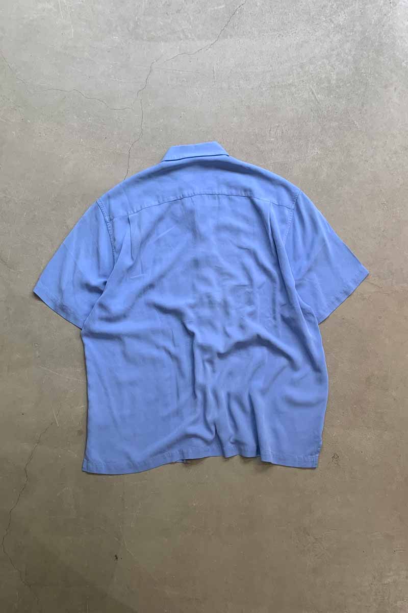 S/S TWO TONE DESIGN SILK SHIRT / BLUE [SIZE: L USED]