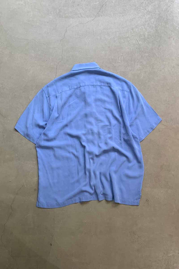 S/S TWO TONE DESIGN SILK SHIRT / BLUE [SIZE: L USED]