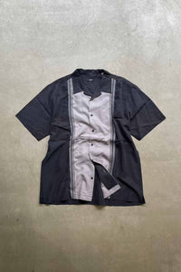 S/S STITCH TWO TONE DESIGN MODAL POLY SHIRT / BLACK [SIZE: XL USED]