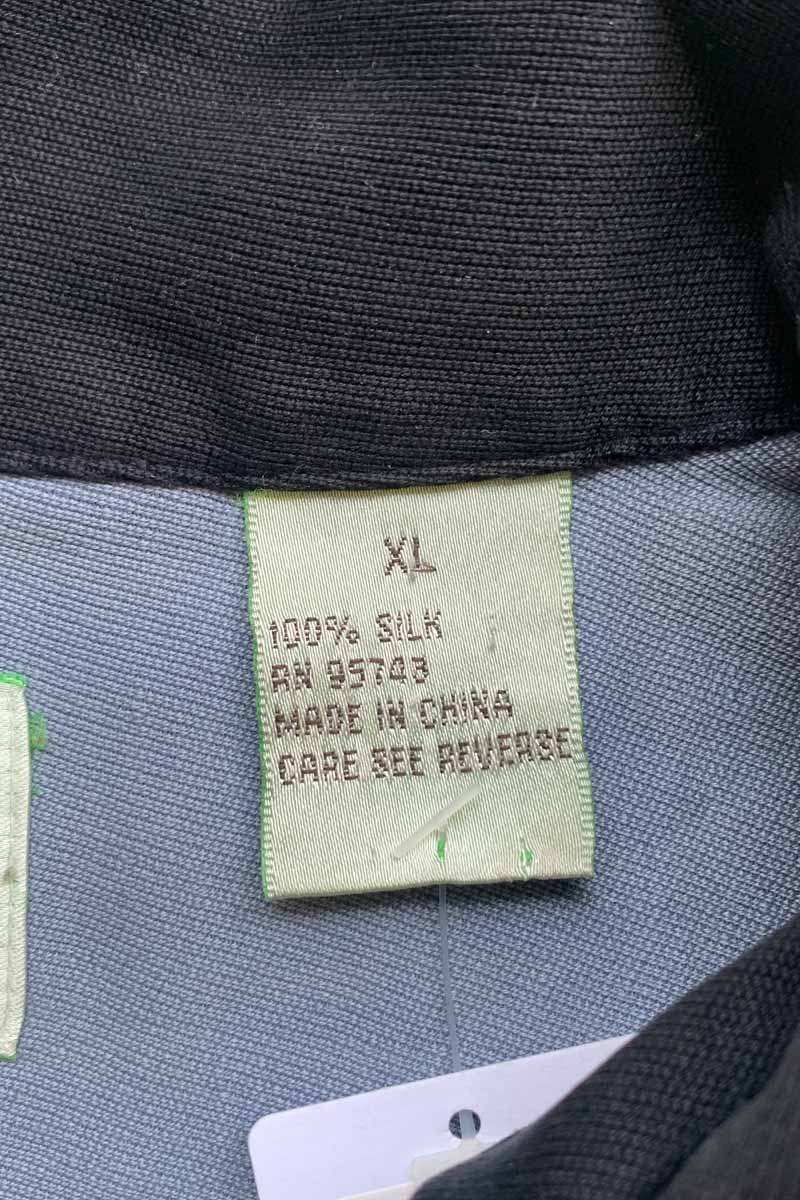 90'S S/S OPEN COLLAR TWO TORN SILK SHIRT / NAVY / BLUE [SIZE: XL USED]