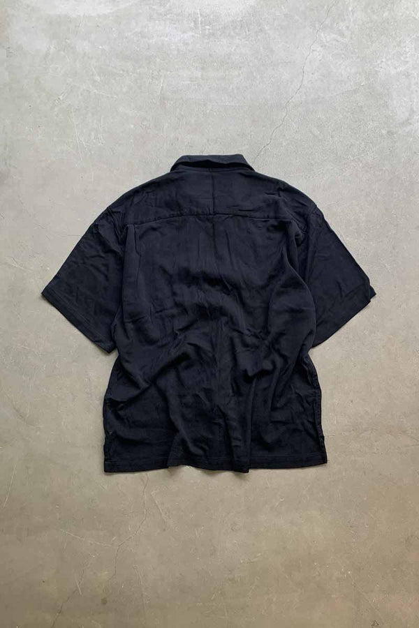 90'S S/S OPEN COLLAR TWO TORN SILK SHIRT / NAVY / BLUE [SIZE: XL USED]