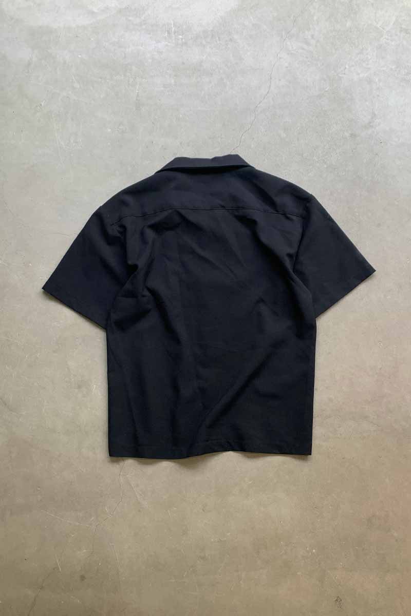 90'S S/S OPEN COLLAR LEOPARD DESIGN POLY SHIRT / BLACK [SIZE: L USED]