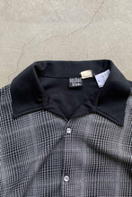 画像をギャラリービューアに読み込む, MADE IN USA 90&#39;S S/S OPEN COLLAR CHECK DESIGN POLY SHIRT / BLACK [SIZE: L USED]
