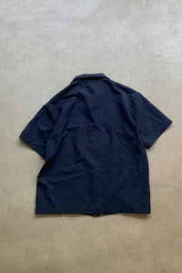 90'S S/S OPEN COLLAR STITCH TWO TONE DESIGN POLY SHIRT / NAVY [SIZE: XL USED]