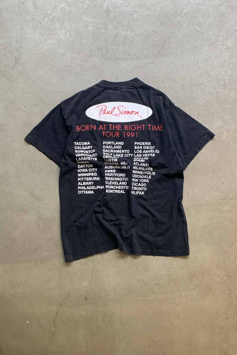 MADE IN USA 90s S/S PAUL SIMON BACK PRINT TOUR MUSIC T-SHIRT / BLACK [SIZE: XL USED]