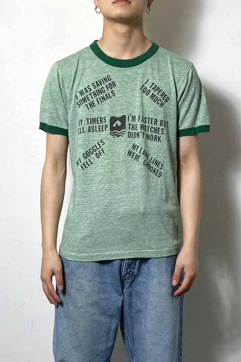 80'S S/S MASSAGE RINGER T-SHIRT / GREEN [SIZE: M USED]