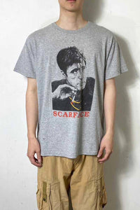 00'S SCARFACE PRINT MOVIE T-SHIRT / GRAY [SIZE: L USED]