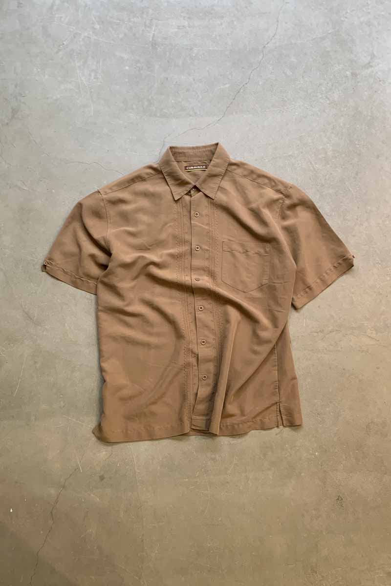 90'S S/S RAYON DESIGN SHIRT / BEIGE [SIZE: XL USED]