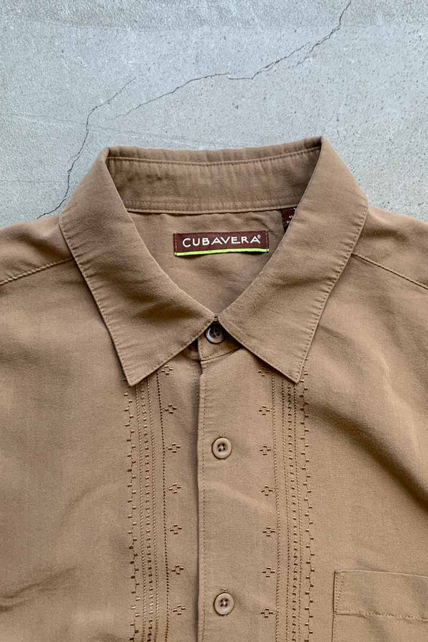 90'S S/S RAYON DESIGN SHIRT / BEIGE [SIZE: XL USED]