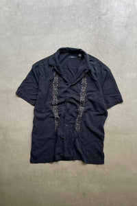 90'S S/S EMBROIDERY DESIGN SILK SHIRT / BLACK [SIZE: M USED]