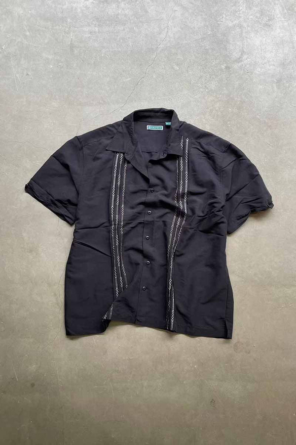 S/S STITCH DESIGN RAYON POLY SHIRT / BLACK [SIZE: XXL DEADSTOCK/NOS]