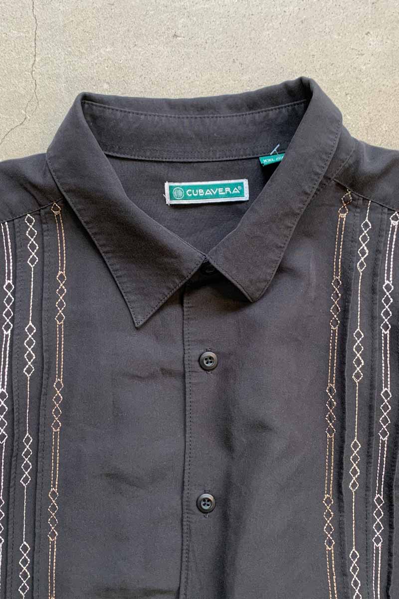 S/S STITCH DESIGN RAYON POLY SHIRT / BLACK [SIZE: XXL DEADSTOCK/NOS]