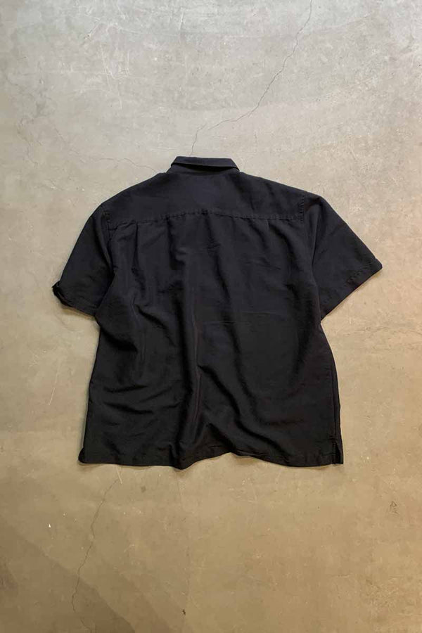 S/S STITCH DESIGN RAYON POLY SHIRT / BLACK [SIZE: XXL DEADSTOCK/NOS]