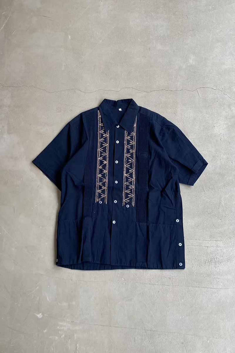 S/S STITCH DESIGN CUBA SHIRT / NAVY [SIZE: M USED]