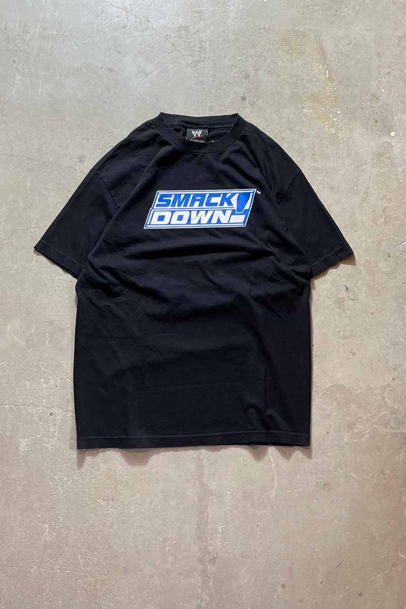 MADE IN MEXICO Y2K EARLY 00'S SMACK DOWN SPORTS T-SHIRT / BLACK [SIZE: L USED]