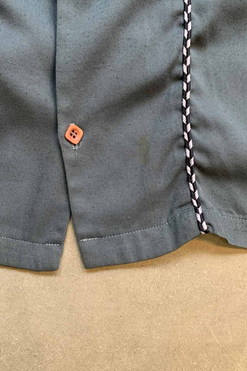 90'S S/S OPEN COLLAR EMBROIDERY LINE SHIRT / BLUE GREEN [SIZE: XL USED]