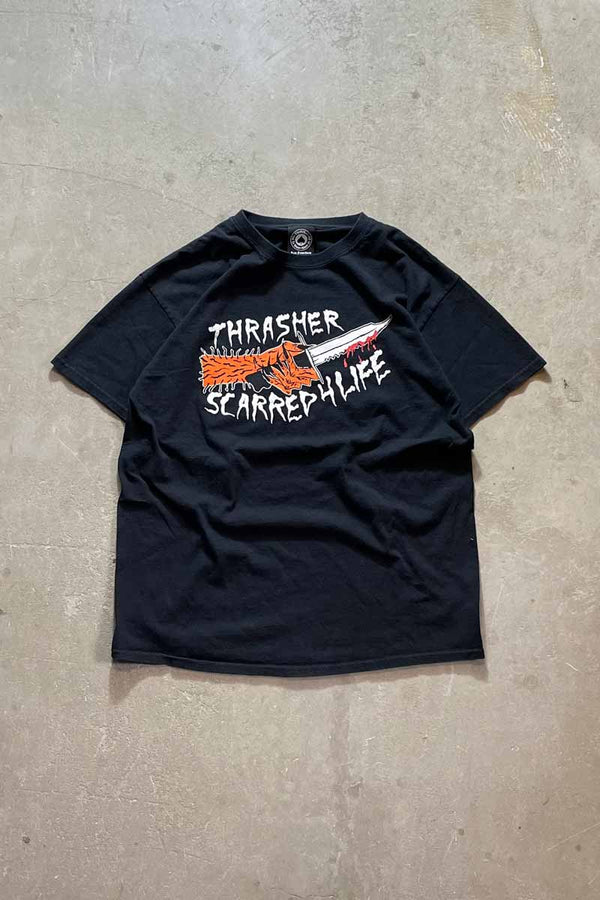 SCARRED 4 LIFE LOGO PRINT T-SHIRT / BLACK [SIZE: L USED]