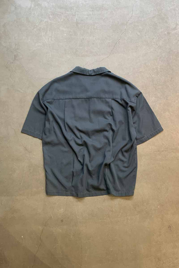 90'S S/S OPEN COLLAR EMBROIDERY LINE SHIRT / BLUE GREEN [SIZE: XL USED]